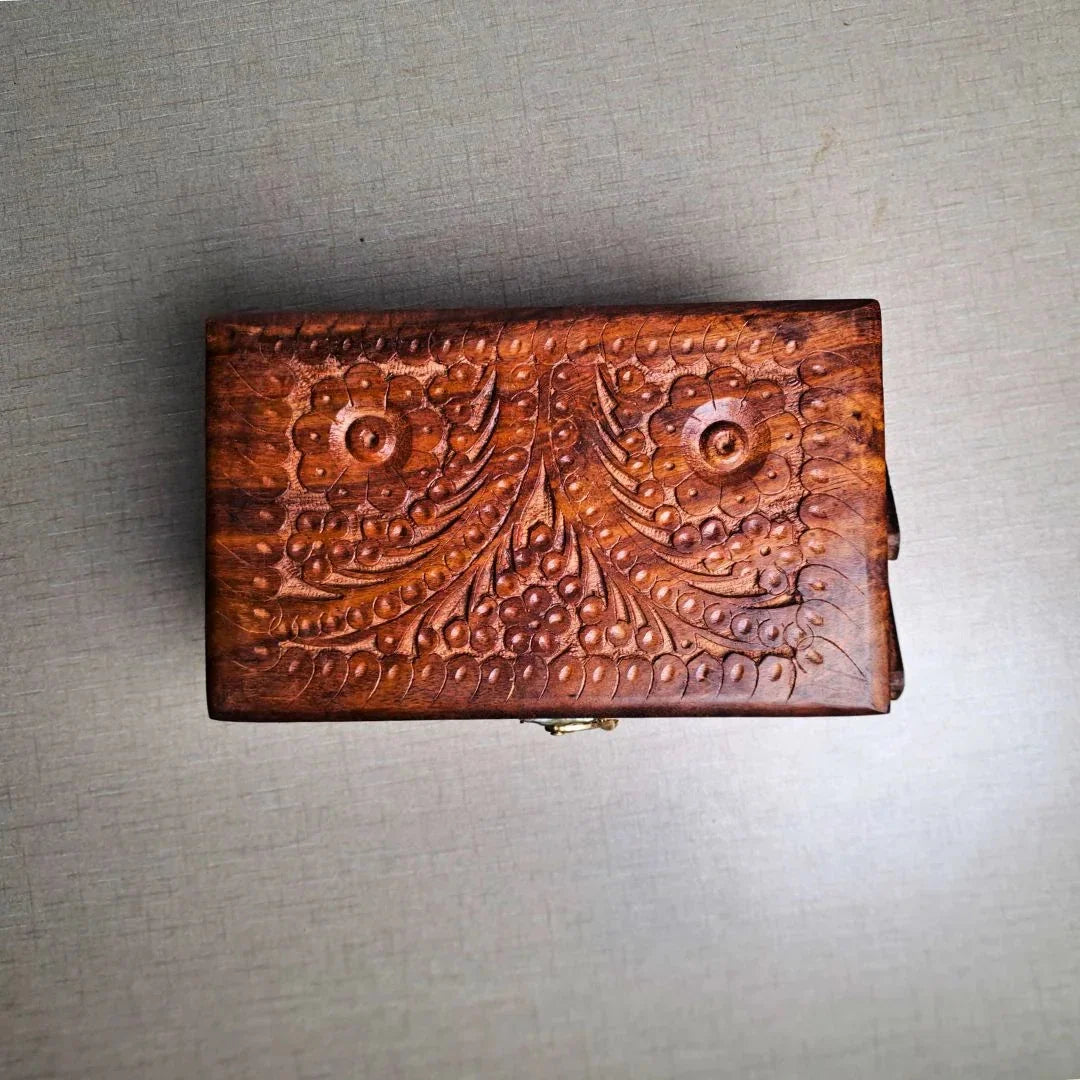 Set of 3 Hand Carved Wooden Jewelry Boxes - Timeless Elegance