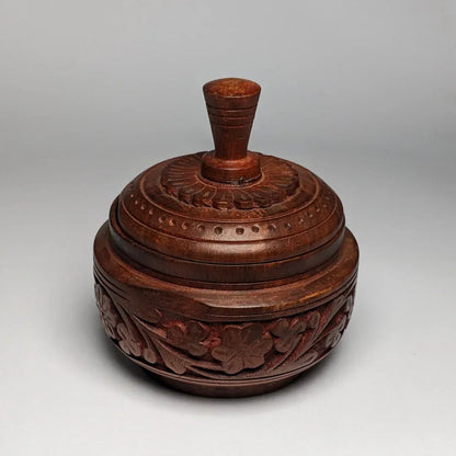Hand Carved Wooden Candy Jar with Lid