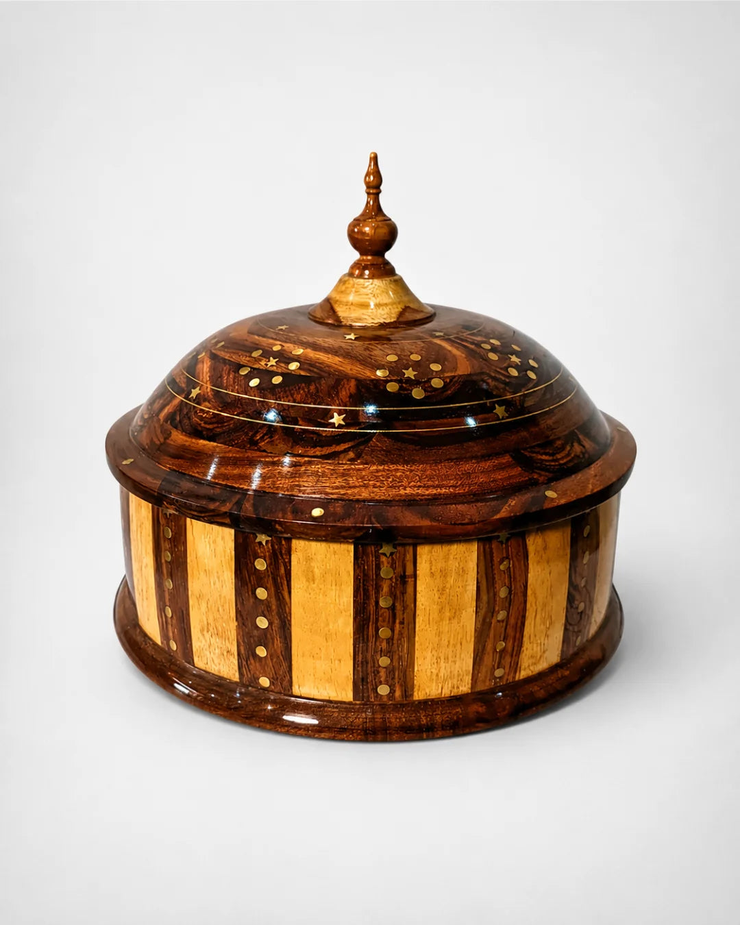 Handcrafted Wooden Dome Hotpot — Striped Design with Stainless Steel Inner Bowl