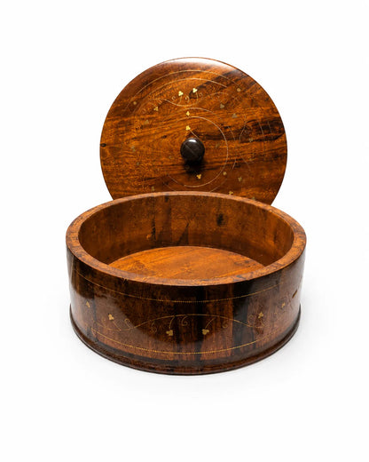Handcrafted Wooden Chapati Hotpot — Real Brass Artwork on Sheesham Wood