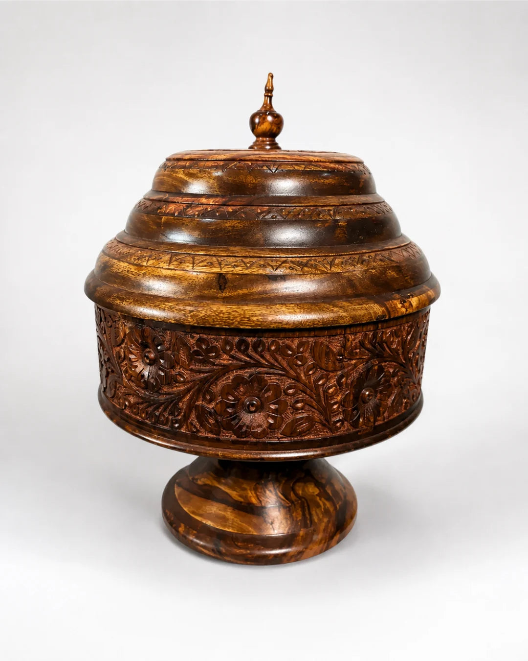 Colossal Wooden Hotpot — Hand-Carved Sheesham Wood with Stainless Steel Inner Bowl