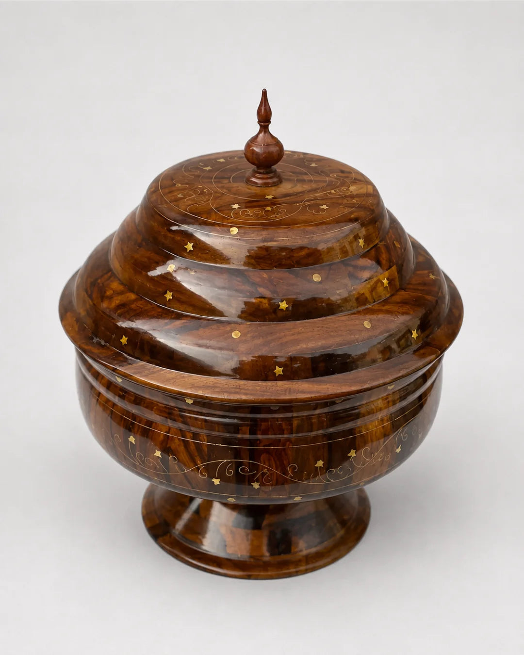 Colossal Wooden Hotpot — Real Brass Artistry on Sheesham Wood with Stainless Steel Inner Bowl