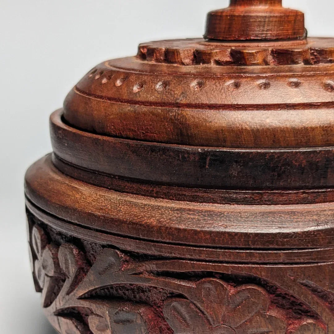 Hand Carved Wooden Candy Jar with Lid