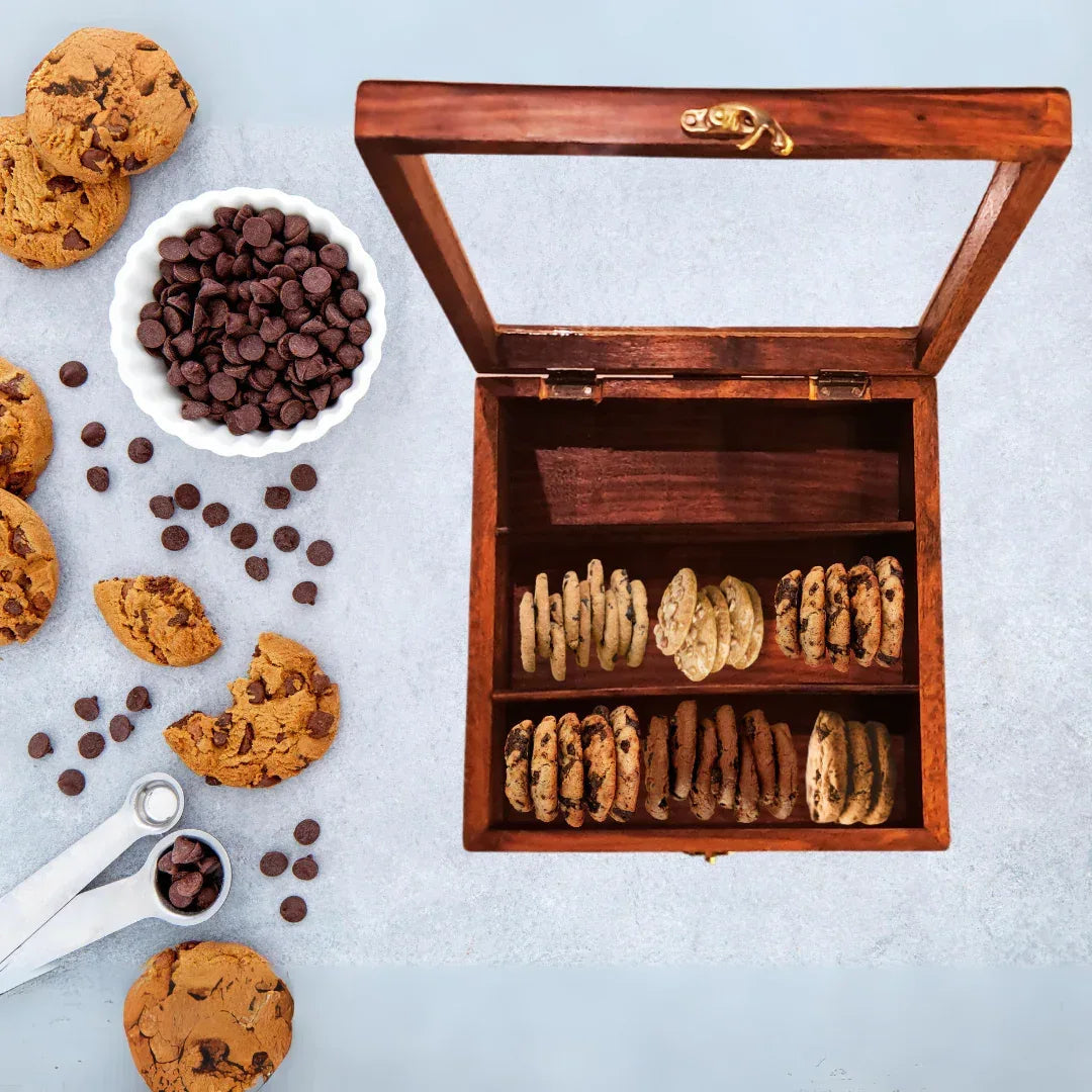 WOODEN CUTLERY BOX  COOKIES STORAGE BOX