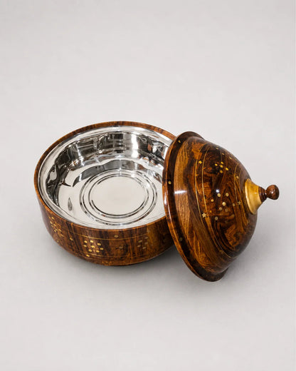 Heritage Wooden Dome Hotpot — Premium Sheesham Wood with Stainless Steel Inner Bowl