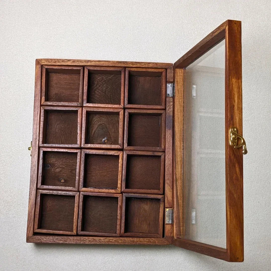 12 Portion Handmade Natural Wood Spices Box