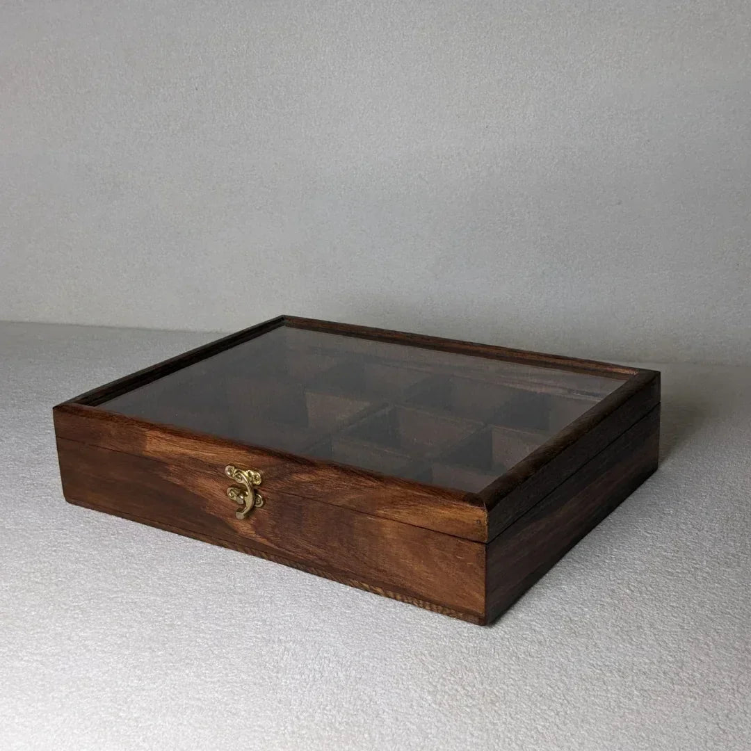 12 Portion Handmade Natural Wood Spices Box