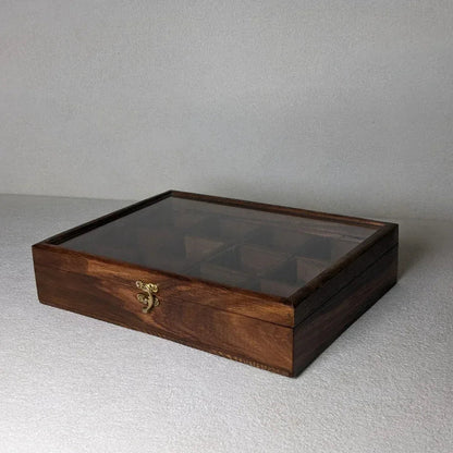 12 Portion Handmade Natural Wood Spices Box