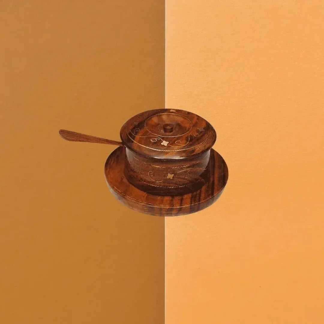 Wooden Sugar Pot with Brass Engraving