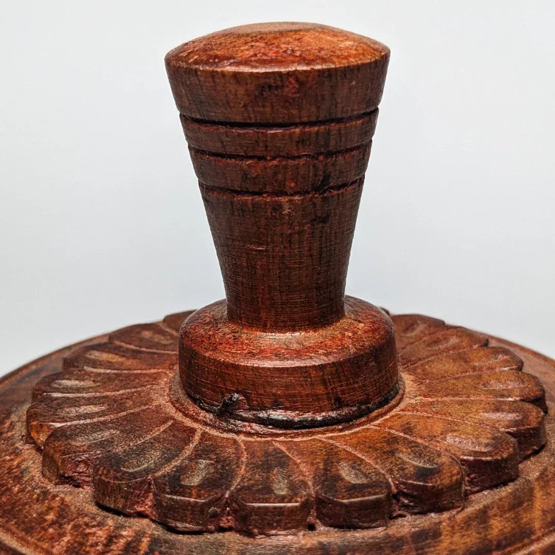 Hand Carved Wooden Candy Jar with Lid