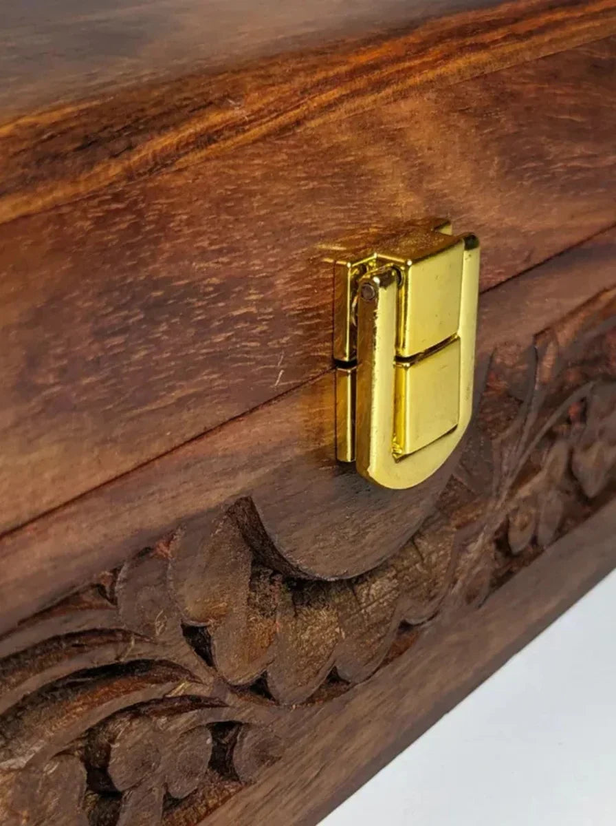Handcrafted Wooden Watch Box - 5 Slots | Carved Sides, Shape-Holding Cushions | Sheesham Wood