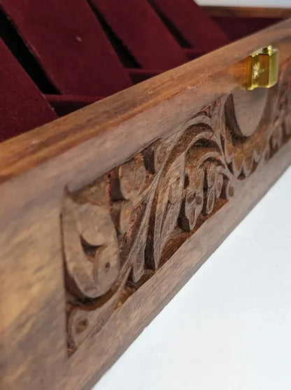 Handcrafted Wooden Watch Box - 5 Slots | Carved Sides, Shape-Holding Cushions | Sheesham Wood
