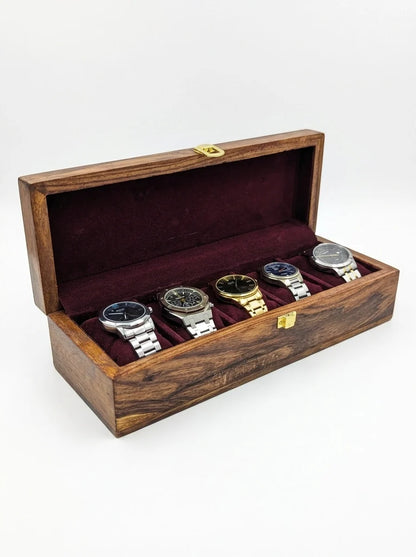 Handcrafted Wooden Watch Box 5 Slots | Plain Design | Sheesham Wood