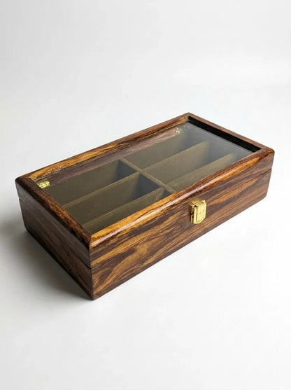 Handcrafted Wooden Sunglasses Organizer Box 6 Slots | Hand-Carved, Velvet Lined | Sheesham Wood
