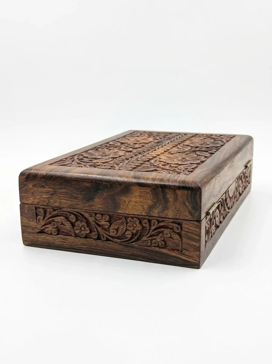 Handcrafted Wooden Watch Box 10 Slots | All-Around Carved | Soft Velvet | Sheesham Wood