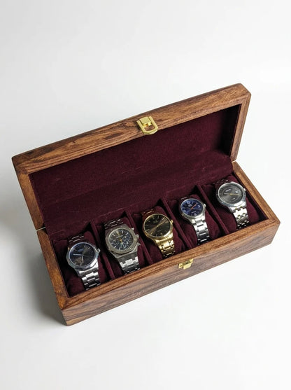 Handcrafted Wooden Watch Box 5 Slots | Plain Design | Sheesham Wood