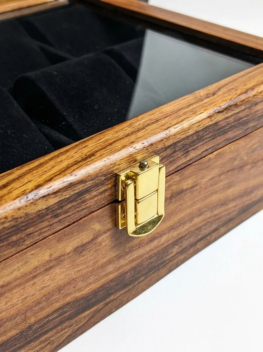 Handcrafted Wooden Watch Box | Glass Lid, Plain Design, Shape-Holding Cushions, 10 Watches