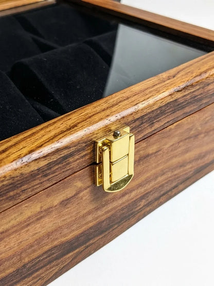 Handcrafted Wooden Watch Box | Glass Lid, Plain Design, Shape-Holding Cushions, 10 Watches