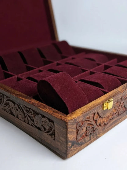 Handcrafted Wooden Watch Box | Plain Top, Carved Sides, Shape-Holding Cushions, 15 Watches