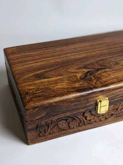 Handcrafted Wooden Watch Box | Plain Top, Carved Sides, Shape-Holding Cushions, 10 Watches