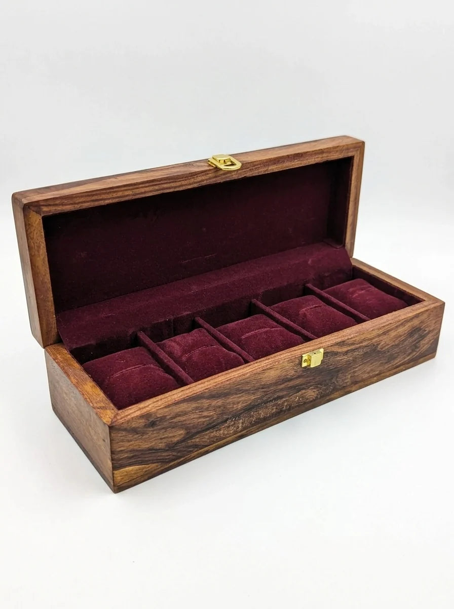 Handcrafted Wooden Watch Box 5 Slots | Plain Design | Sheesham Wood
