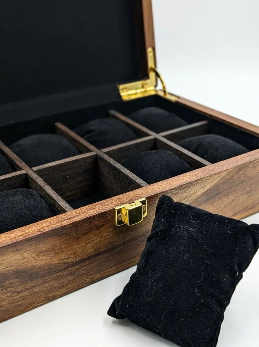 Handcrafted Wooden Watch Box, 10 Slots | Plain Top, Plain Design | Sheesham Wood