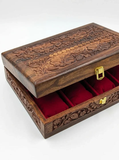 Handcrafted Wooden Watch Box 10 Slots | All-Around Carved | Soft Velvet | Sheesham Wood