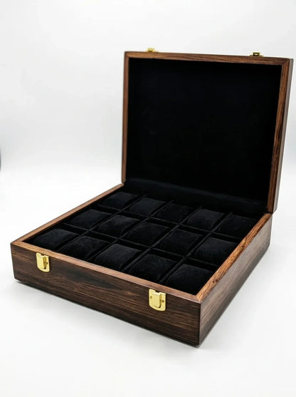 Handcrafted Wooden Watch Box | Plain Top, Plain Design, Shape-Holding Cushions, 15 Watches