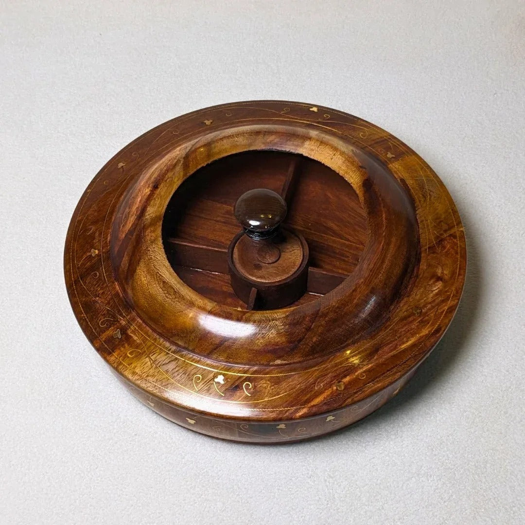 Wooden Dry Fruit Box with Glass Lid & Brass Art