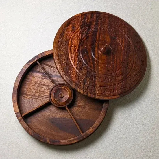 Handcrafted Wooden Dry Fruit Box with Traditional Carving