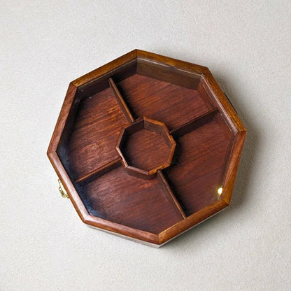 Wooden Octagon Dry Fruit Box with Glass Lid
