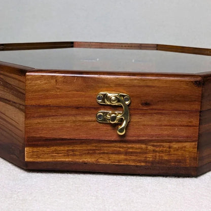 Wooden Octagon Dry Fruit Box with Glass Lid - Large
