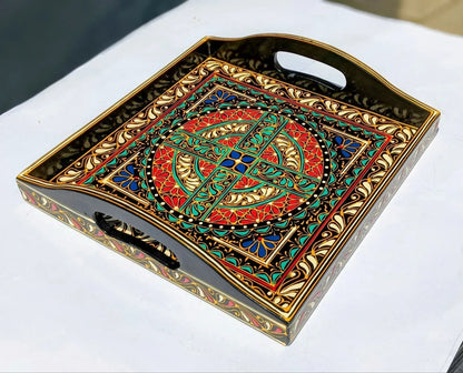 Traditional Pakistani Naqshi Tray with Lacquer Engraving