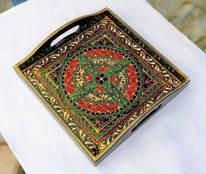 Traditional Pakistani Naqshi Tray with Lacquer Engraving