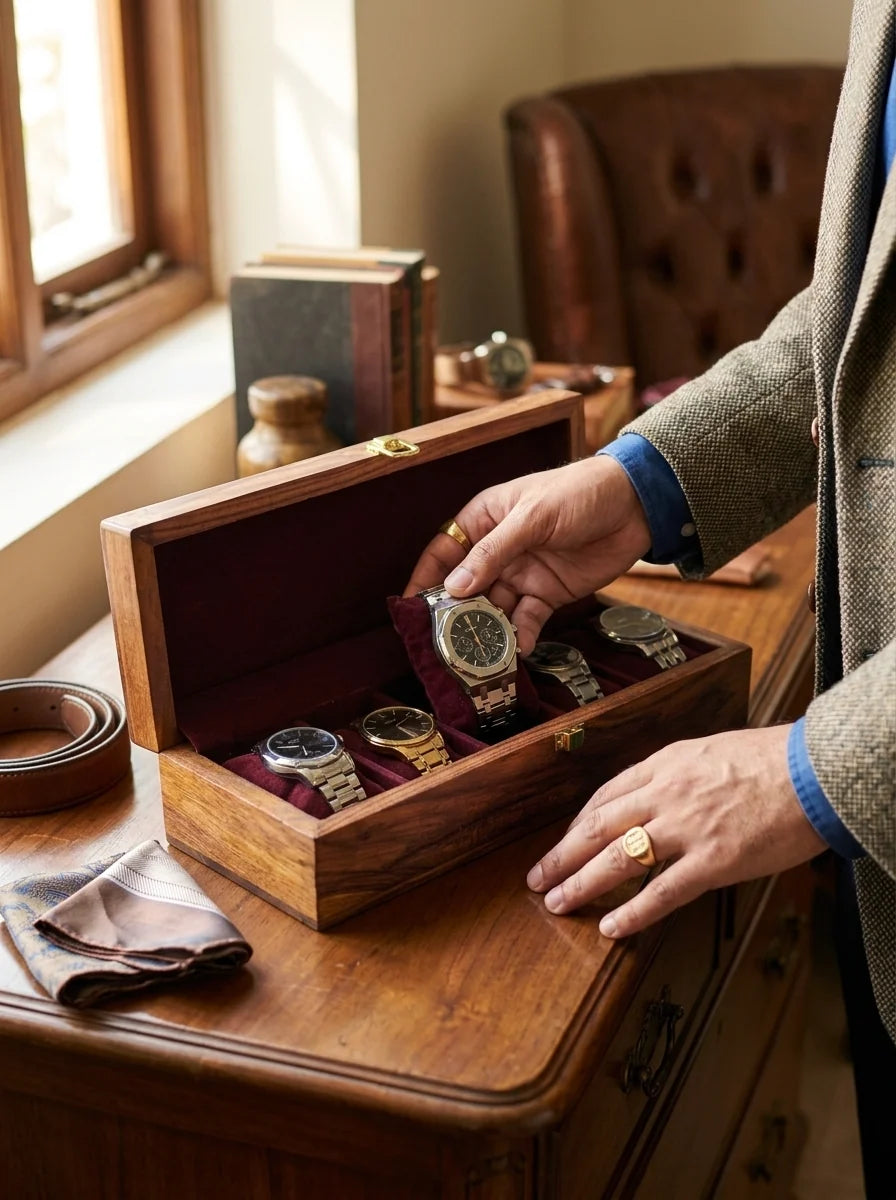 Handcrafted Wooden Watch Box 5 Slots | Plain Design | Sheesham Wood