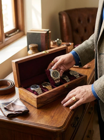 Handcrafted Wooden Watch Box 5 Slots | Plain Design | Sheesham Wood