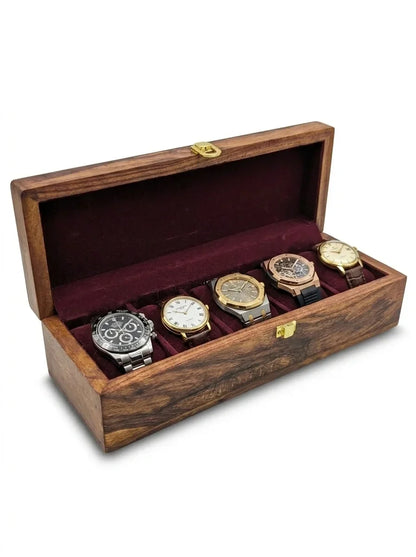 Handcrafted Wooden Watch Box 5 Slots | Plain Design | Sheesham Wood