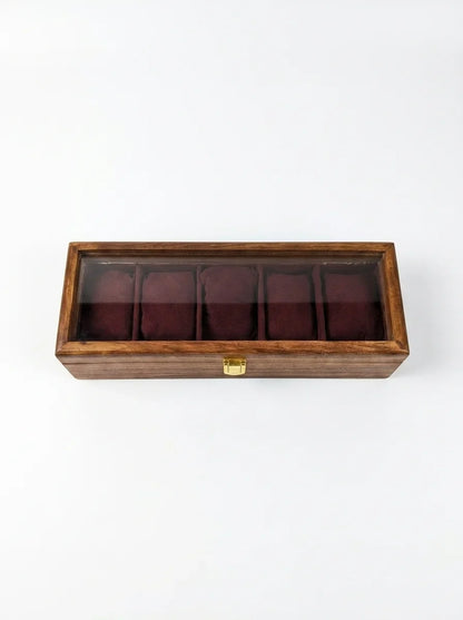 Handcrafted Sheesham Wood Watch Box with Glass Lid | Organizer for 5 Watches