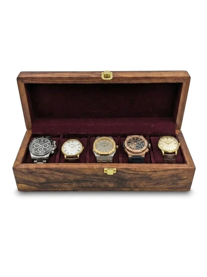 Handcrafted Wooden Watch Box 5 Slots | Plain Design | Sheesham Wood