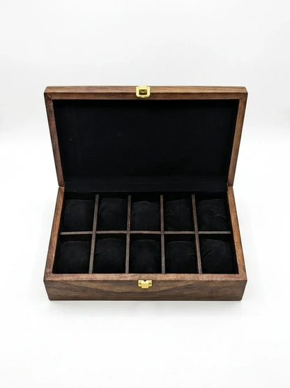 Handcrafted Wooden Watch Box, 10 Slots | Plain Top, Plain Design | Sheesham Wood