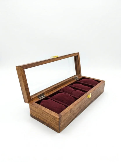 Handcrafted Sheesham Wood Watch Box with Glass Lid | Organizer for 5 Watches