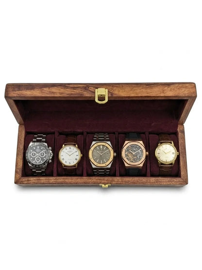 Handcrafted Wooden Watch Box 5 Slots | Plain Design | Sheesham Wood