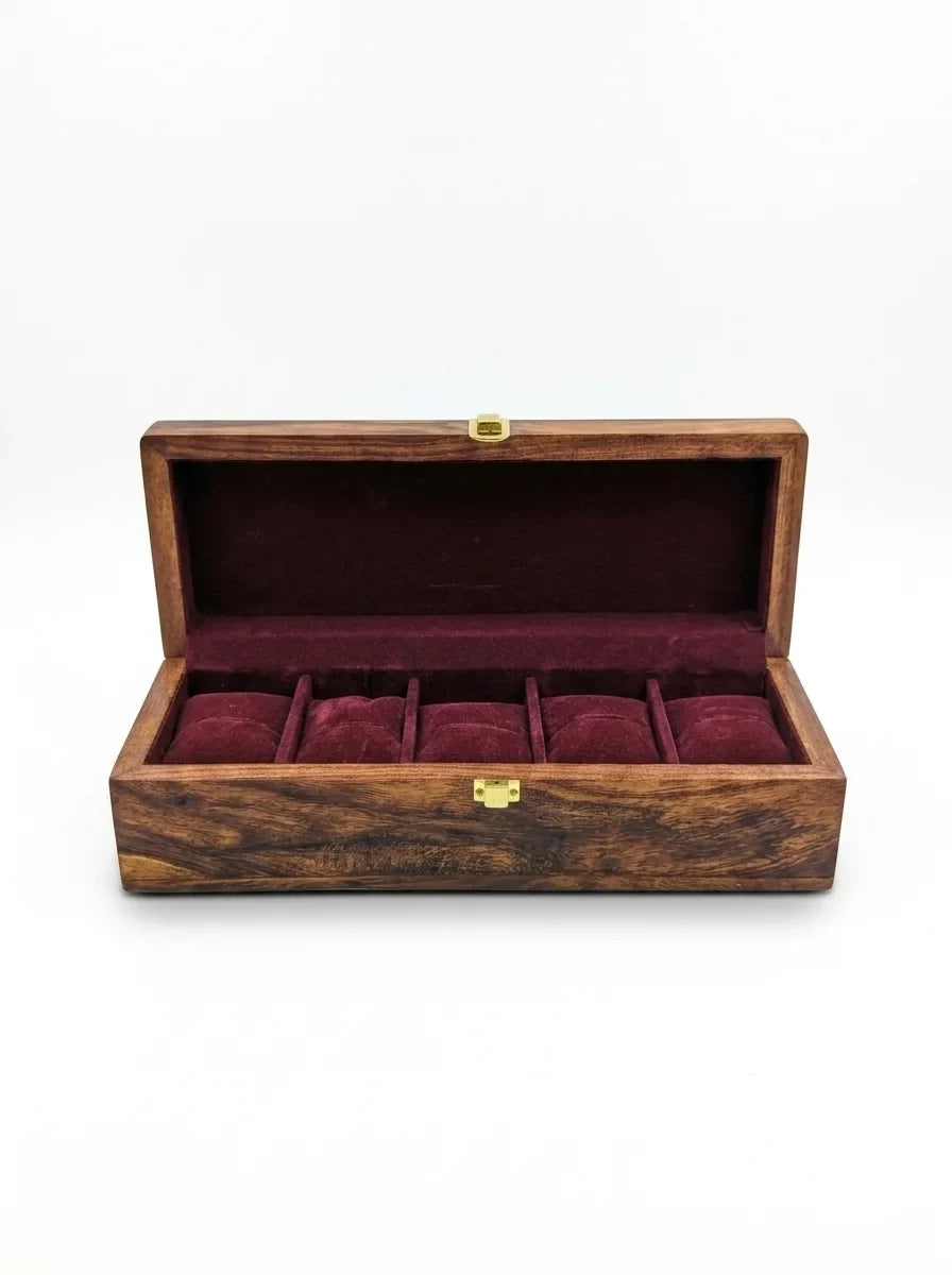 Handcrafted Wooden Watch Box 5 Slots | Plain Design | Sheesham Wood