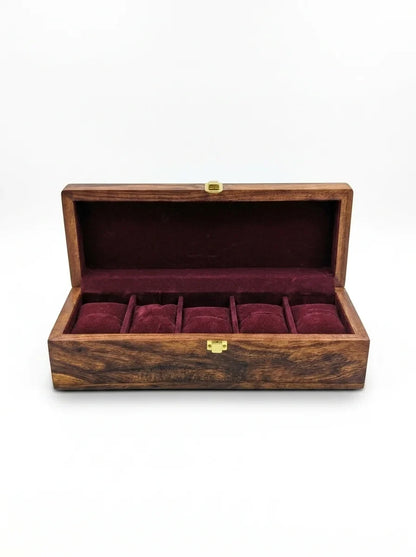Handcrafted Wooden Watch Box 5 Slots | Plain Design | Sheesham Wood