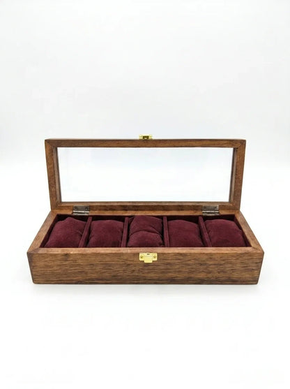 Handcrafted Sheesham Wood Watch Box with Glass Lid | Organizer for 5 Watches