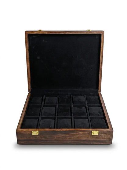 Handcrafted Wooden Watch Box | Plain Top, Plain Design, Shape-Holding Cushions, 15 Watches