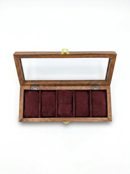 Handcrafted Sheesham Wood Watch Box with Glass Lid | Organizer for 5 Watches