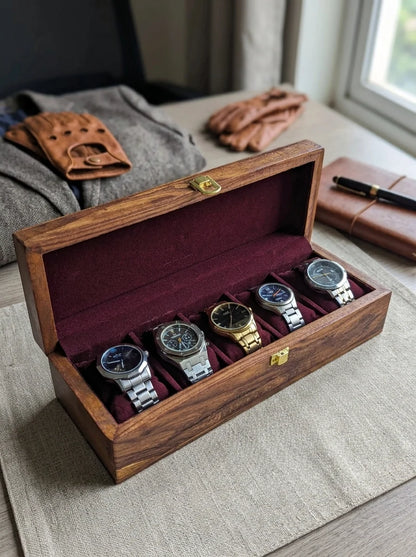 Handcrafted Wooden Watch Box 5 Slots | Plain Design | Sheesham Wood