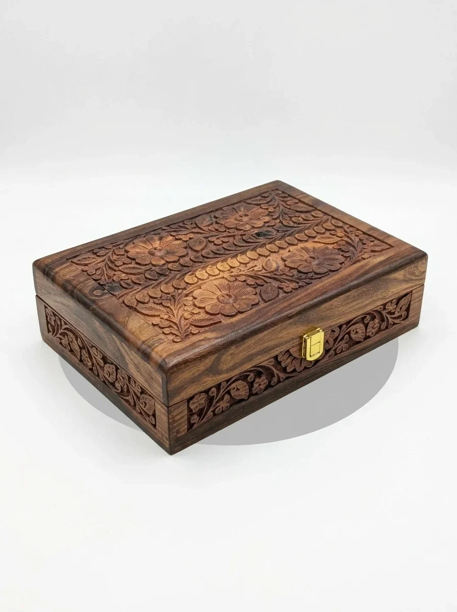 Handcrafted Wooden Watch Box 10 Slots | All-Around Carved | Soft Velvet | Sheesham Wood